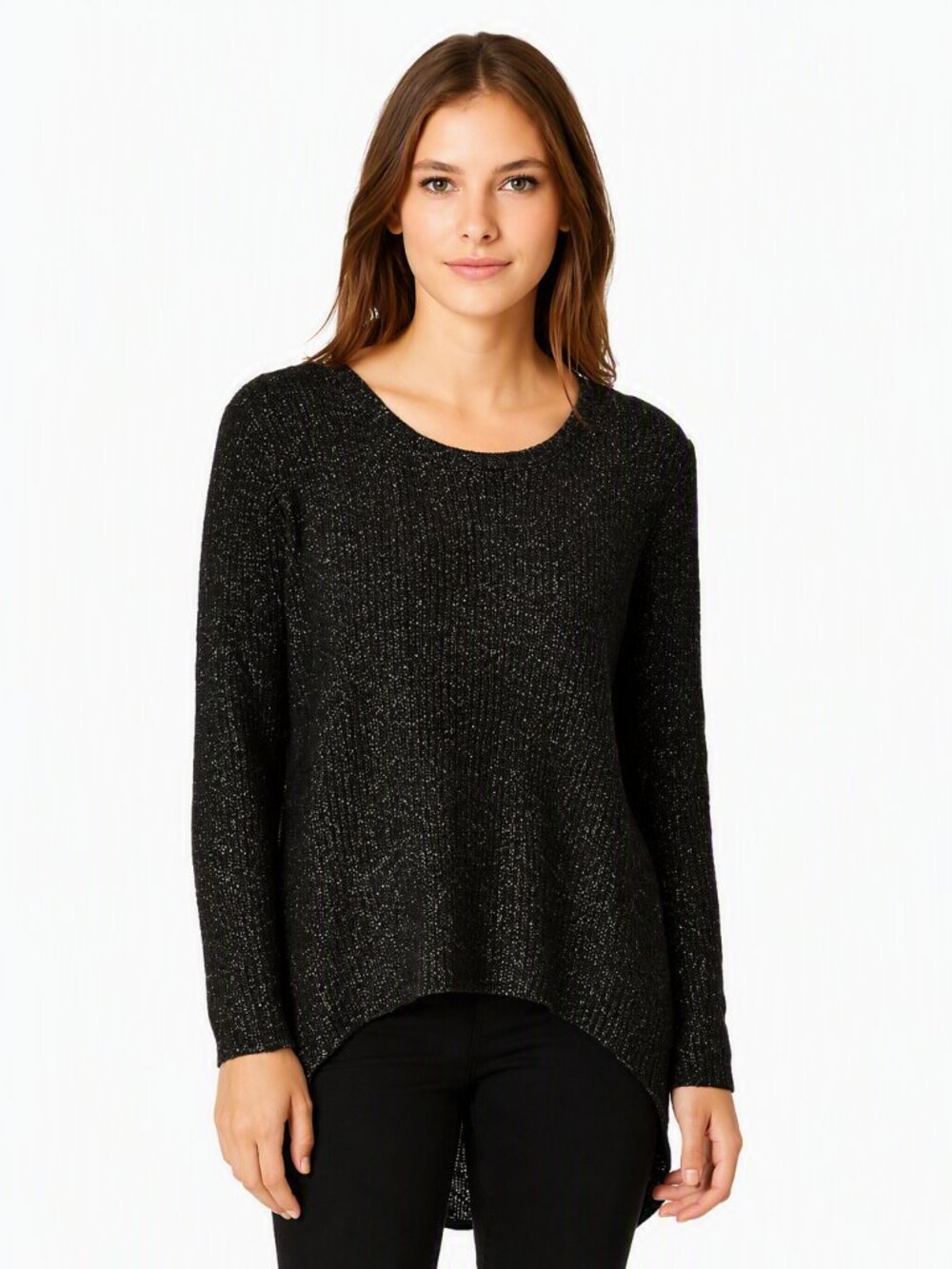 Rock & Republic Metallic Gold Black Sweater | Hi-Lo Hem | Size M